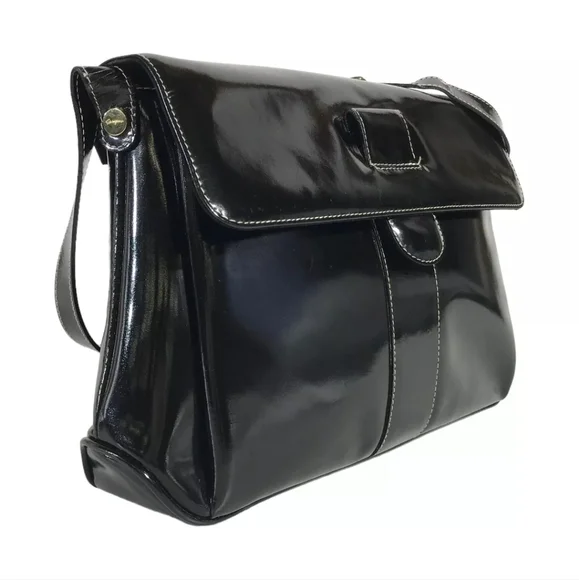 SALVATORE FERRAGAMO BAG SHOULDERBAG ENAMEL LEATHER